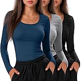 Neer 3 Pack Women's Long Sleeve Underscrub Shirts Scoop Neck Soft Scrub Undershirts for Nurse Basic Stretchy Layering Tops