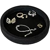 COLLECTIVE HOME - Velvet Jewelry Tray, 6" Monogrammed Jewelry Dish, Smooth Velour Display Dish for Rings, Earrings, Necklaces, Makeup, Personalized Gifts for Women (Black-s)