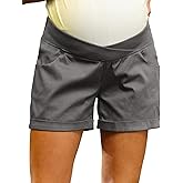 Maacie Maternity Shorts for Women Under Belly Cross Waist Casual Shorts with Pockets