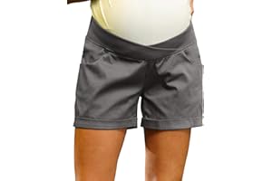 Maacie Maternity Shorts for Women Under Belly Cross Waist Casual Shorts with Pockets