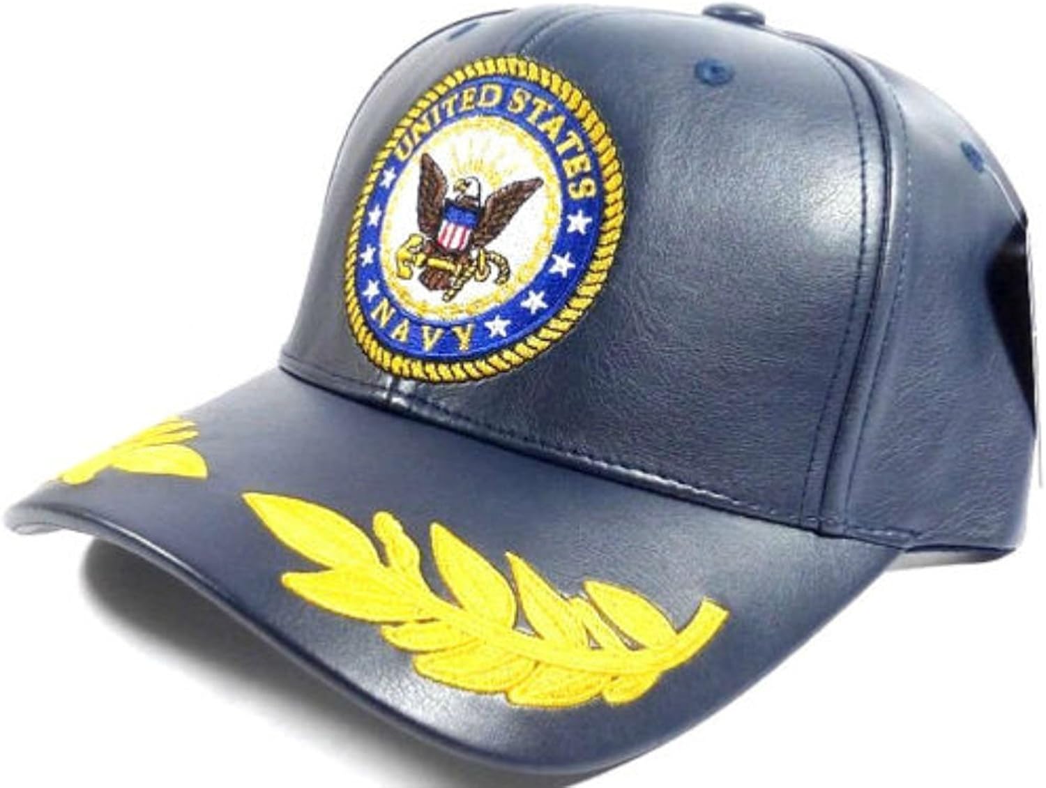 US Navy Cap Leather with Wreath Military Hat United States Navy Logo at