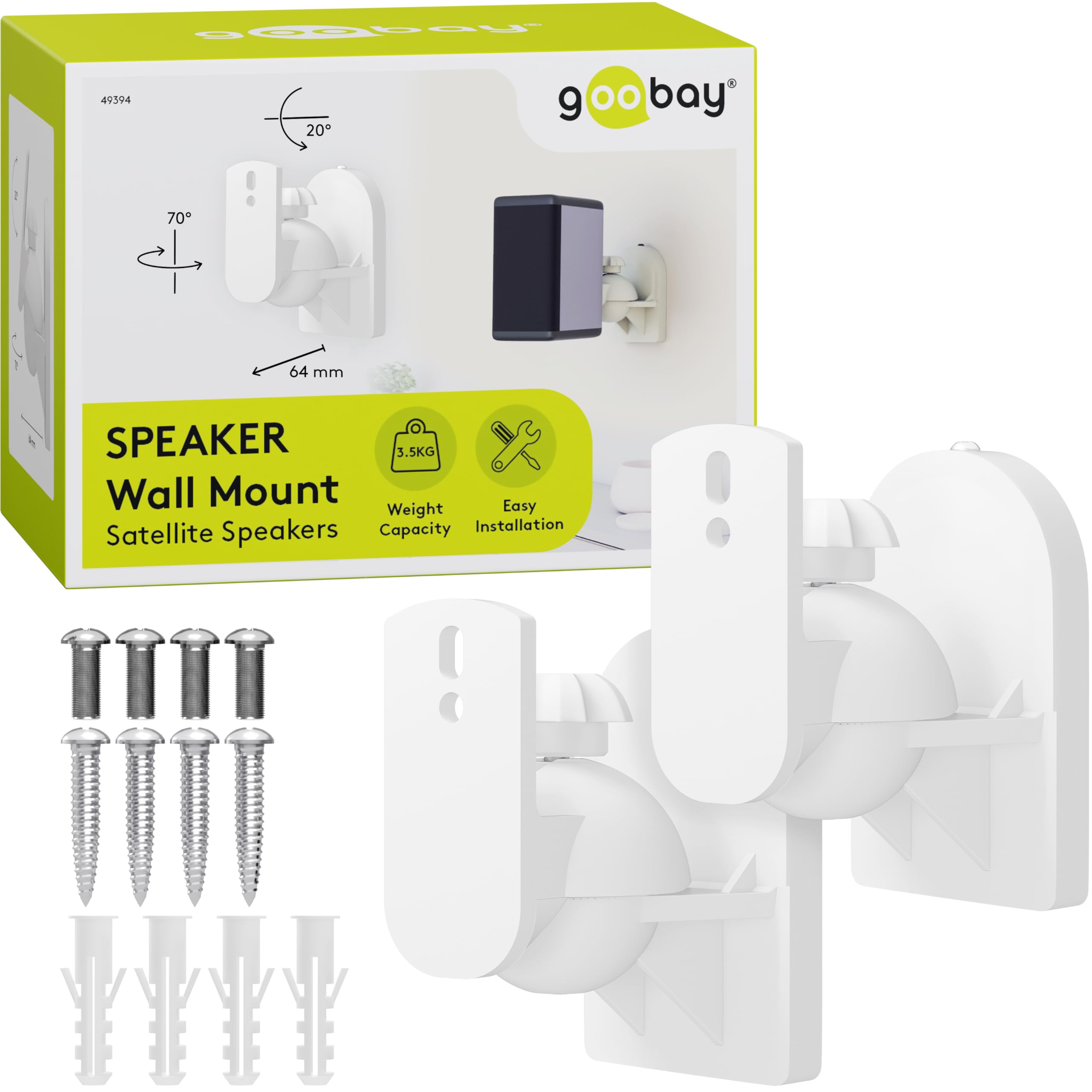 Goobay 49394 Speaker Wall Mount Universal Swivelling / Tilting for Boxes up to 3.5 kg White