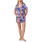 Trina Turk Womens Short Sleeve Notch Collar & Shorts Sleepwear Pajama Set, Organic Cotton