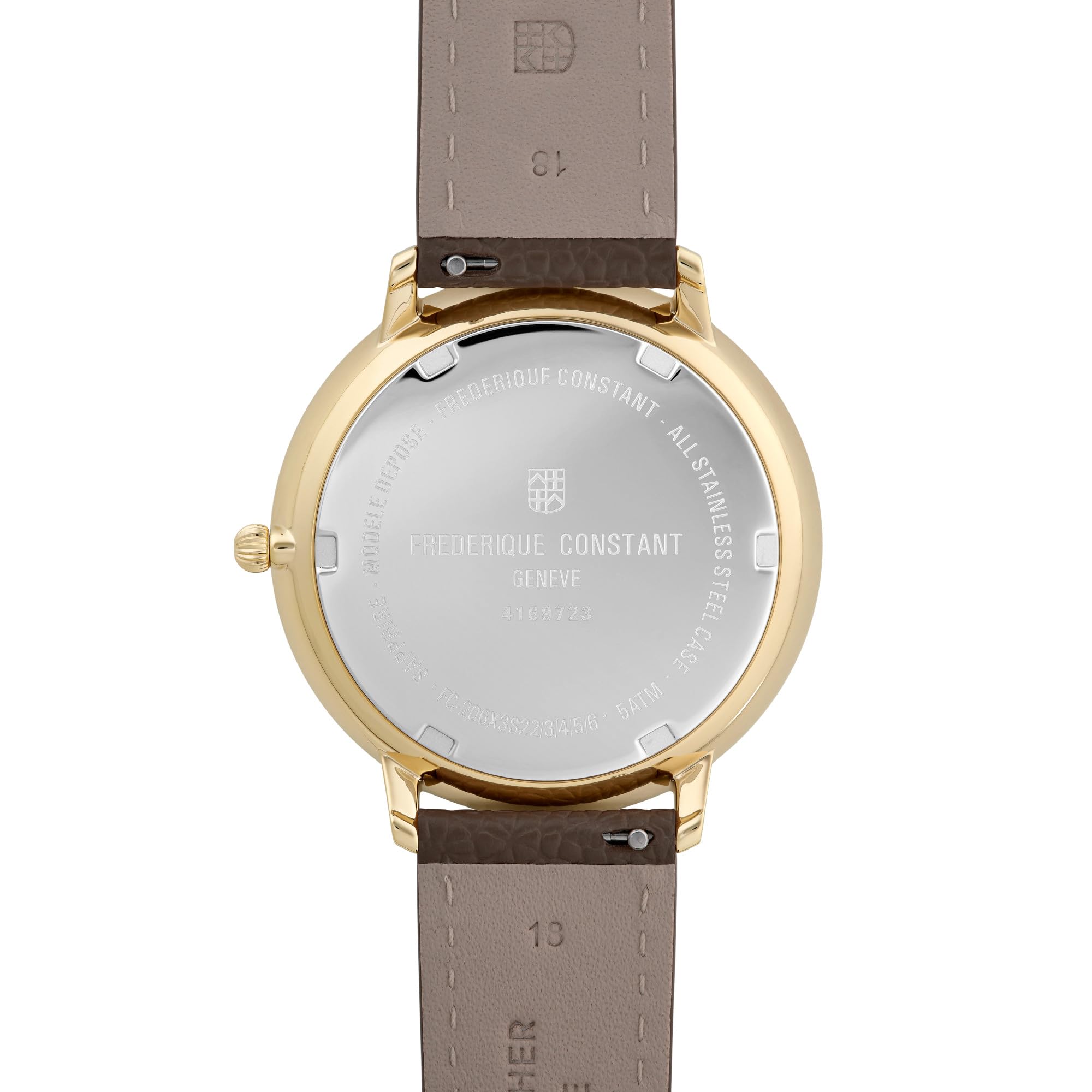 Frederique Constant Classic Quartz Moonphase Gold Stainless Steel Case Watch and Brown Leather Strap, Silver Dial, Style: FC-206RS3S5