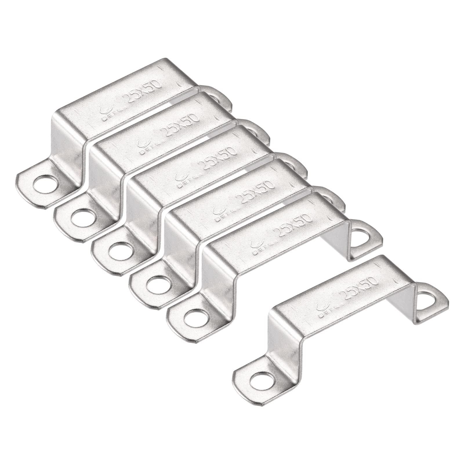 TA-VIGOR 6Pcs U Shaped Connector Bracket, 50mm x 25mm Stainless Steel Bracket Stainless Steel Pipe Clamp, Heavy Duty Conduit Clamps for Door Closed Bar Holder Strut, Pipe Tube Wire Fixing