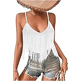SweatyRocks Women's Fringe Sleeveless Boho Tassel Tank Top Slim Fit Cami Summer Tops