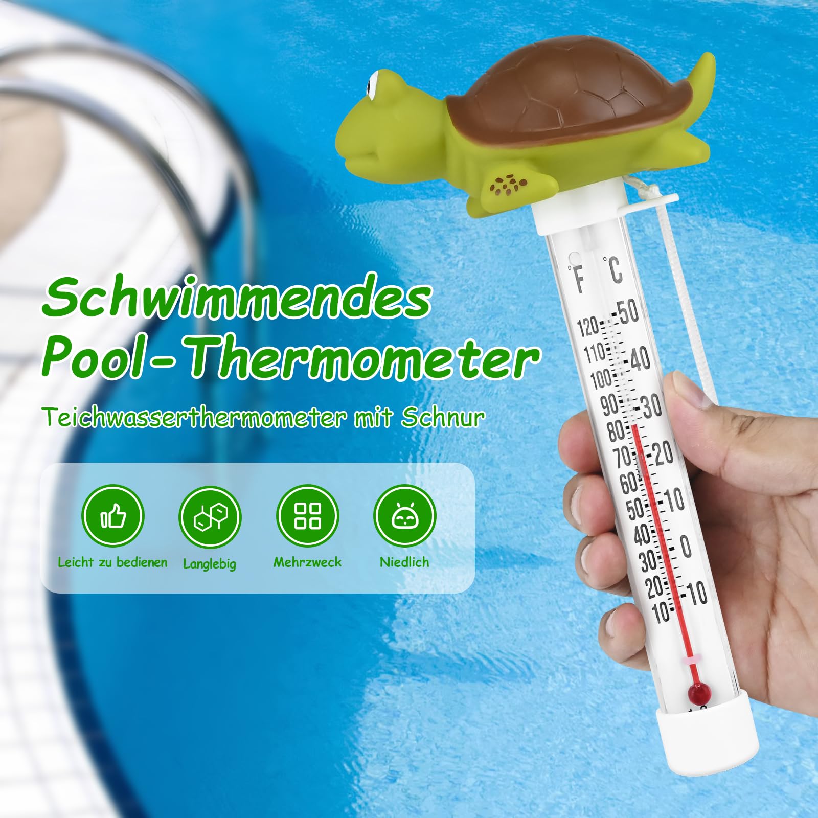 Schwimmendes Wasserthermometer, Schwimmbad Thermometer, Cartoon-Wassertemperatur Thermometer, Bruchsicheres Schwimmbadthermometer mit Seil, Geeignet für Whirlpools im Innen- und Außenbereich, Pools 2