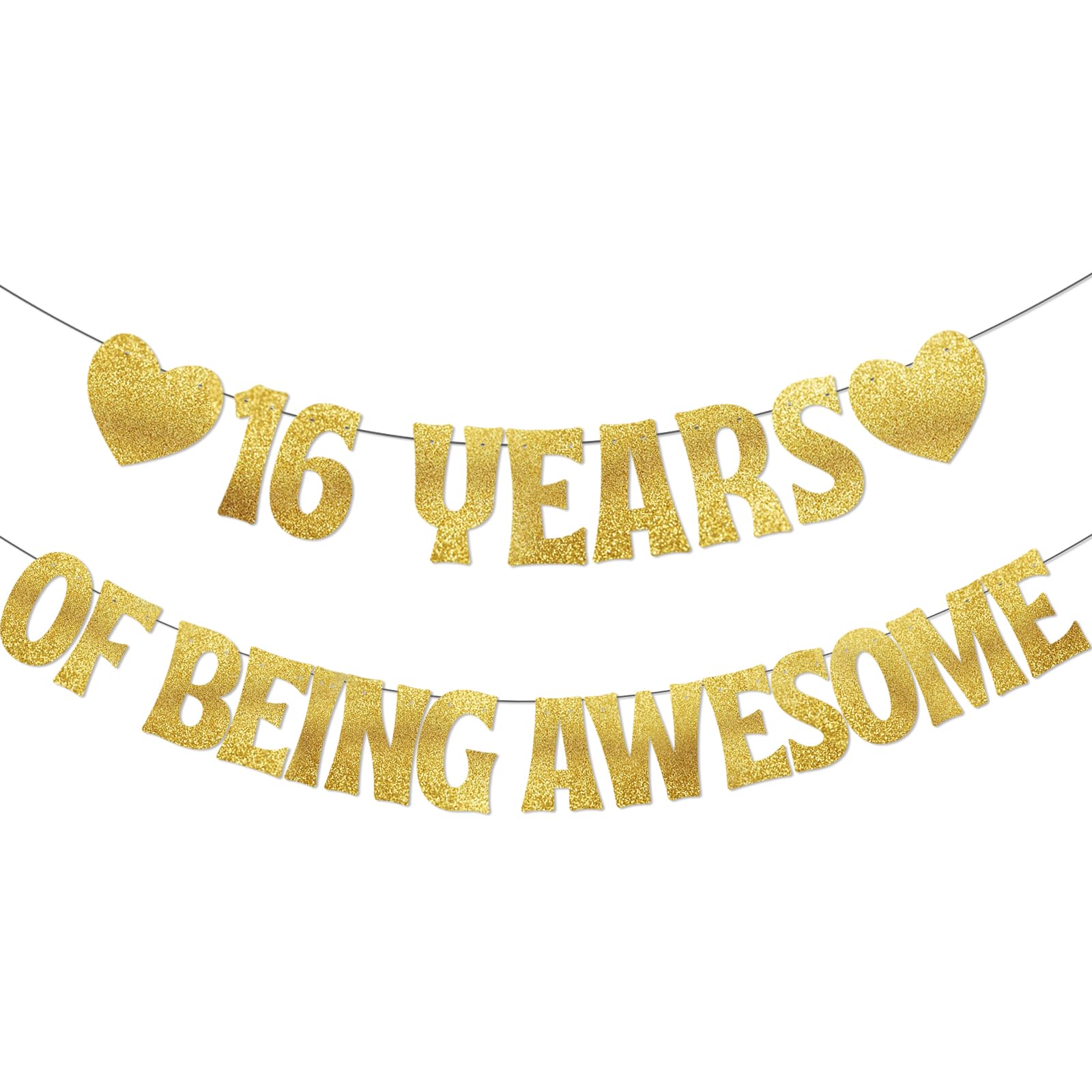 View 1 of 16 Years Of Being Awesome Gold Glitter Banner - 16th Birthday Decorations For Boys, Happy 16th Birthday Banner, Sweet 16 Party Decorations