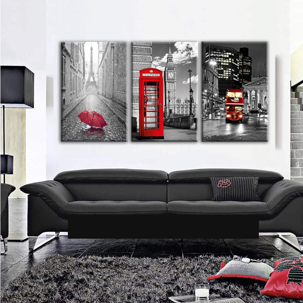 Pinturas Herramientas Y Tratamiento De Paredes Arte Moderno De Pared Torre Eiffel Pinturas 50cmx70cmx3psc Paris 3 Piezas Sombrillas Sin Marco Lienzo Carteles Cuadros Blanco Rojo Decoracion Para El Hogar Negro Bricolaje Y