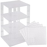 Strictly Briks Stackable Baseplates - Compatible with Lego, 6 x 6 in Baseplates for Buildling Blocks, Display Tower, Expand Vertical Builds, 4 Baseplates & 30 Stackers, Kids Easter Gift, Clear