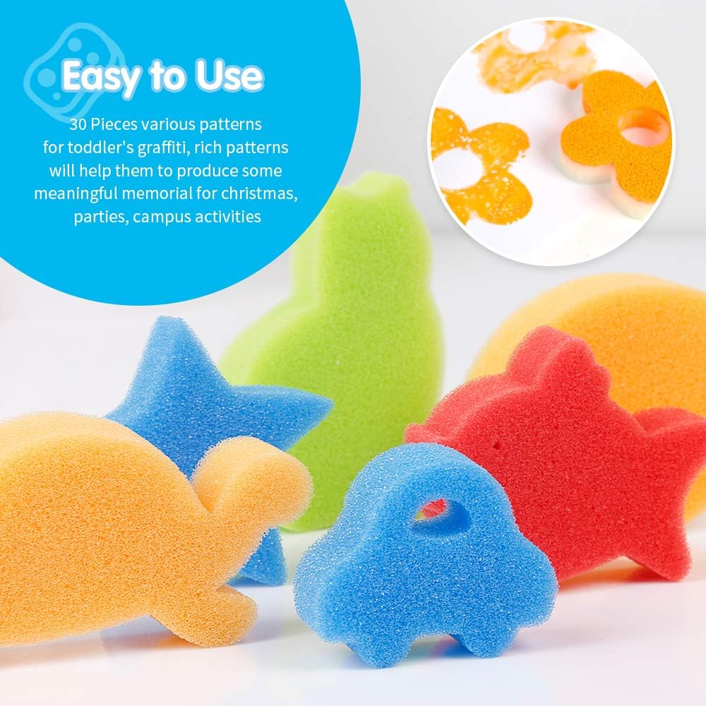 LEOBRO 30pcs Sponge Painting Shapes Painting Craft Sponge for Toddlers Assorted Pattern Early Learning Sponge for Kids Shipping by FBA: Toys & Games