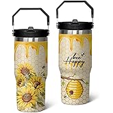 Queen Hero 30 oz Bee Tumbler with Handle, Large Insulated Tumbler with Flip & Straw Coffee Mug Cup Stainless Steel Gifts for Women Men Youth