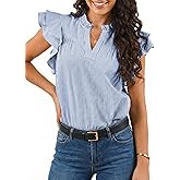 CiCiBird Womens Summer Striped Blouse Ruffle Short Sleeve Shirts Dressy Casual V Neck Tops