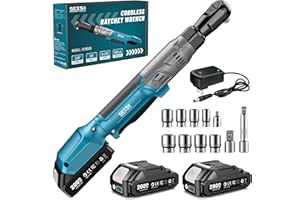 Seesii 21V Cordless Electric Ratchet Wrench Set, 66Ft-lbs 200RPM Power Ratchet Wrench 3/8", Variable Speed Trigger, 2x 2.0A Batteries & Charger, 8 Sockets, 1/4" and 1/2" Adapter, 3" Extension Bar