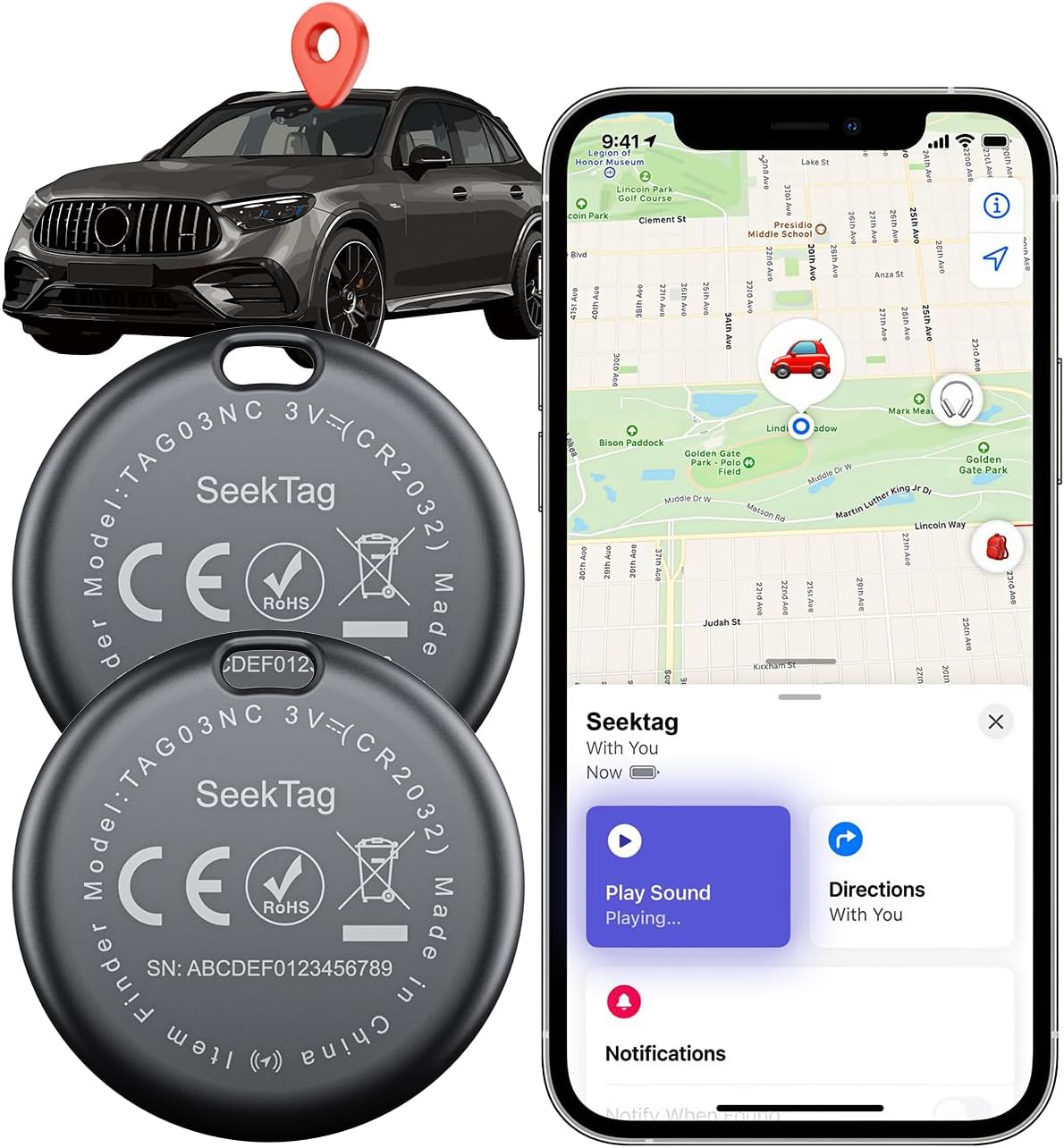 GPS Android Air Tracker Tags Device for Car and Vehicles,2 Year Battery Life & 2pcs Hidden Magnetic case,Trackers for Tracking Vehicle,2pcs GPS Tracker,No Monthly Fee for Android and iPhone