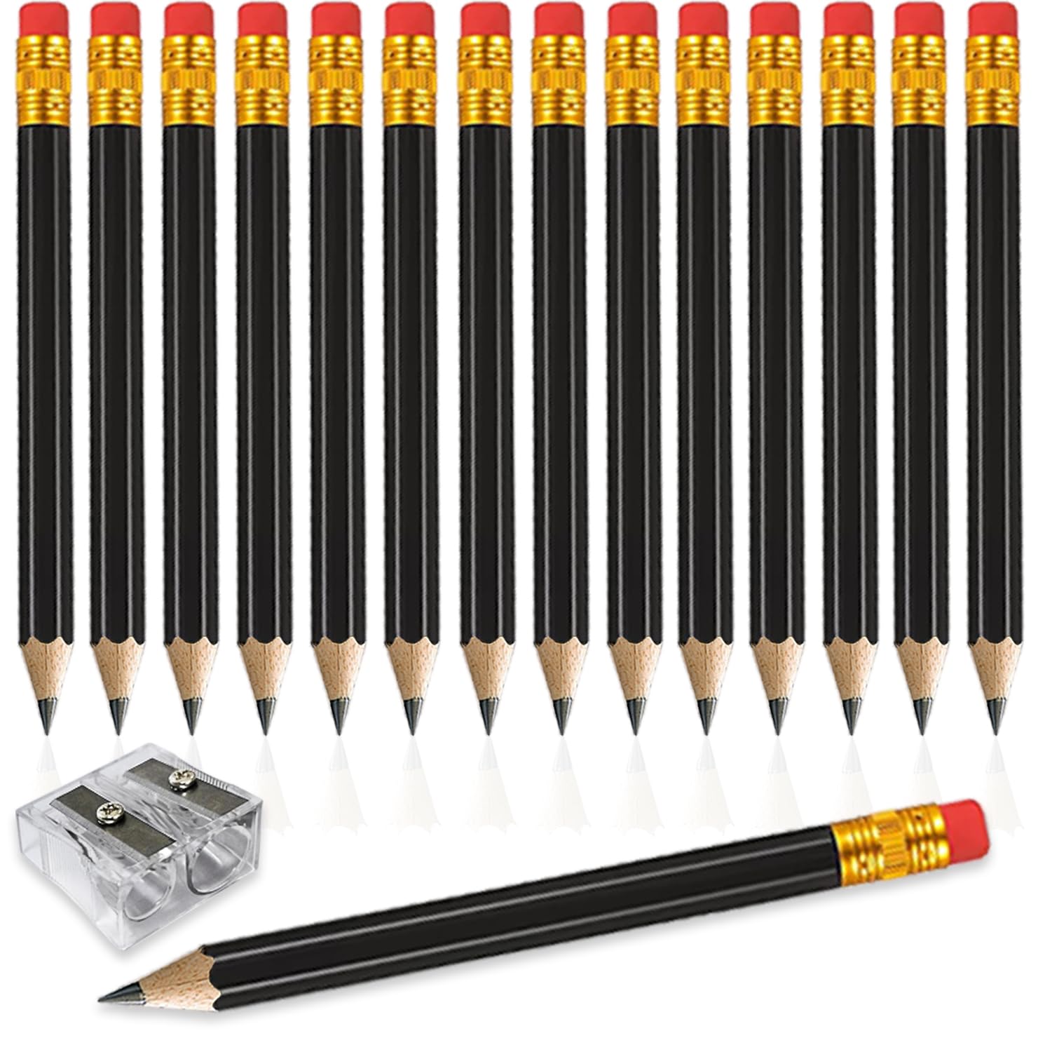 Adhere 25pcs Golf Pencils with earser Hexagon Wooden Pencils Graphite 2B for Golf Event Scoring,Classroom,Wedding,Company Meetings,Pew, Pocket (Black)
