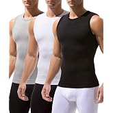Casey Kevin Men's Shapewear Sleeveless Moderate Compression Shirt 3 Pack | Slimming Body Undershirts Tank Top Gynecomastia Tummy Control Breathable Moisture Wicking Gym Business