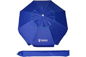 AMMSUN 6.5 ft Heavy Duty Beach Umbrella for Sand with tilt Air Vent Sun Shelter, UV 50+ Protection Outdoor Sunshade Umbrellas and Parasols with Carry Bag for Patio Garden Beach Pool Backyard Navy