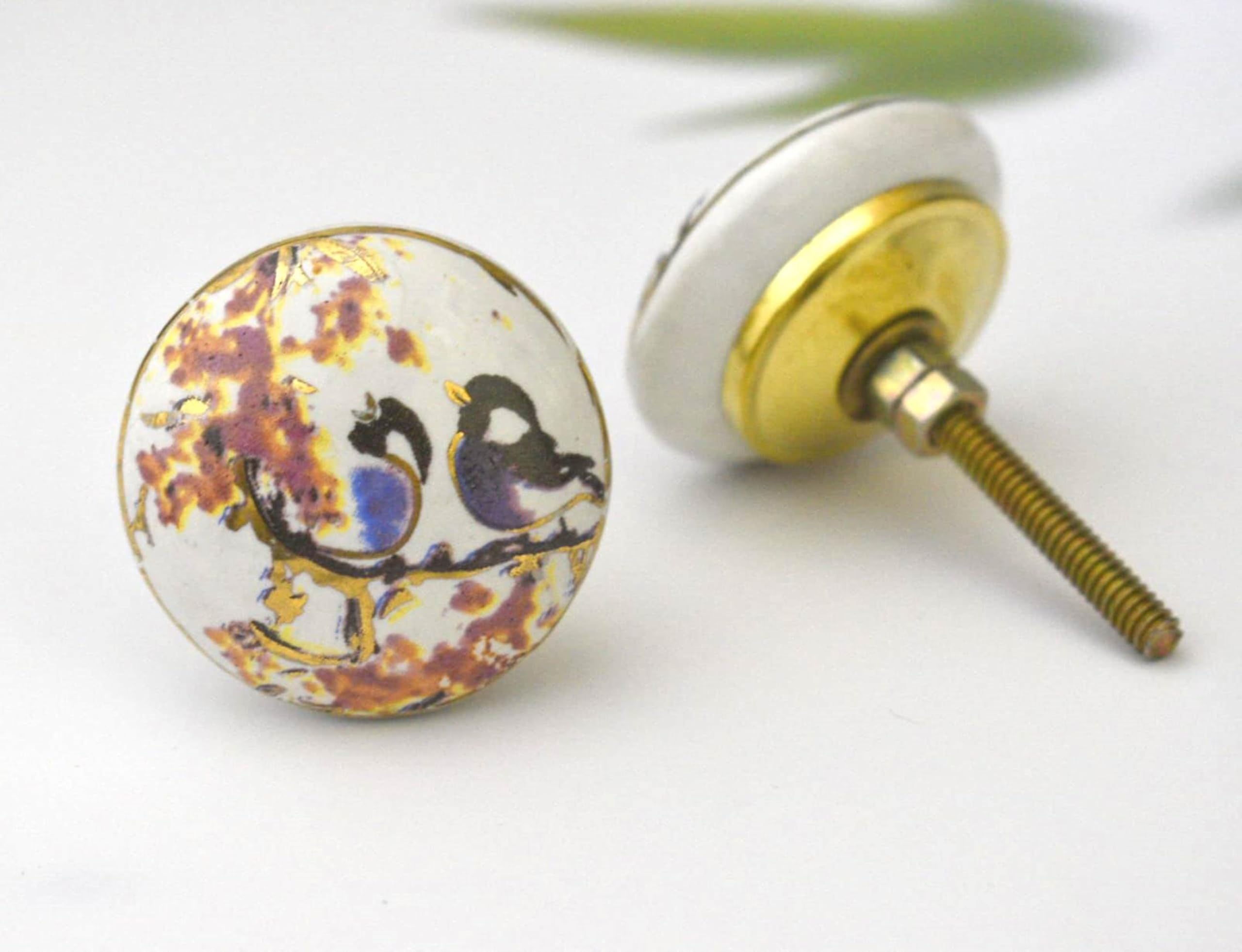 ARTISNO Printed Ceramic Knobs - Set of 10 Bird Print Ceramic Knobs for Kitchen Cabinet Drawer | Decorative Cupboard Door & Wardrobe Drawer Pulls Furniture Hardware Handle — image 1