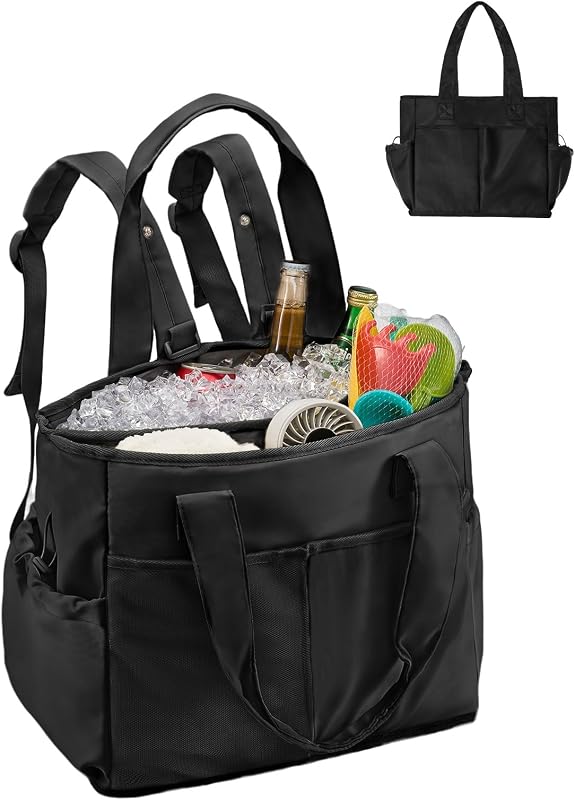 Kühltasche 26L Faltbar, Auslaufsicher Isoliertasche mit Kühlfach & Staufach, 2 in 1 Wasserdicht Picknicktasche mit Mehreren Taschen für Einkauf, Picknick, Arbeit, Strand