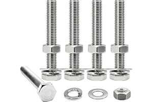 STIGREUN 3/8-16 x 3 Hex Bolts Set, 5 Sets 3/8"-16 Thread 3 Inches Long, Hexagon Bolt Nuts, Flat & Lock Washers, Stainless Steel 304 Right Hand Fully Thread Heavy Duty Hex Bolts Assortment Kit