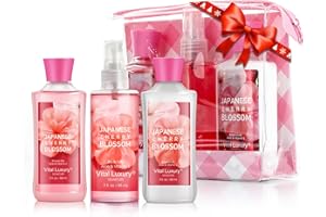 Vital Luxury Bath & Body Care Travel Set - Home Spa Set with Body Lotion, Shower Gel and Fragrance Mist, Personal Body Care Travel Set for Birthday Christmas New Year Gifts(Japanese Cherry Blossom)