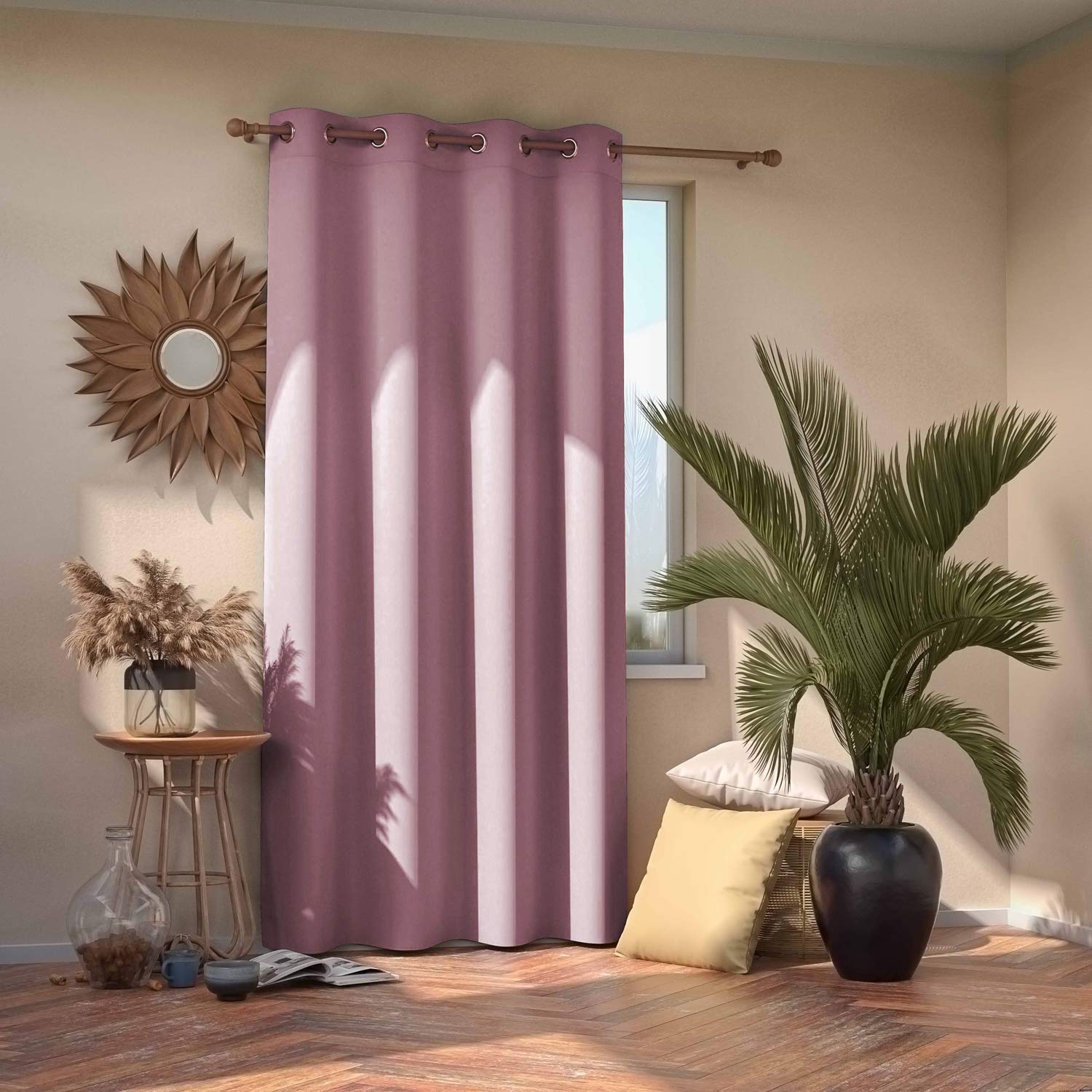 AmeliaHome Blackout Curtain 140 x 245 cm Pink 1 Piece Eyelet Curtain Opaque Window Decoration Decorative Curtain Blackout