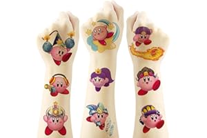 ZCXDF 45pcs Temporary Kirby Tattoos for Girls and Kids, Fun Game Birthday Party Supplies, Party Favors Face Tattoos Stickers,Birthday Decorations Party Game Activities Reward Gifts.