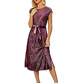 Happy Sailed Winter Fall Sleeveless Crewneck Velvet Casual Dress Party Midi Dresses with Pockets