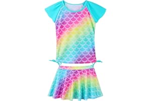 BAOHULU Girls Rash Guard 2 Pieces Bathing Suit UPF50+ Swimsuit with Swimming Skirt Swimwear 2-14Y