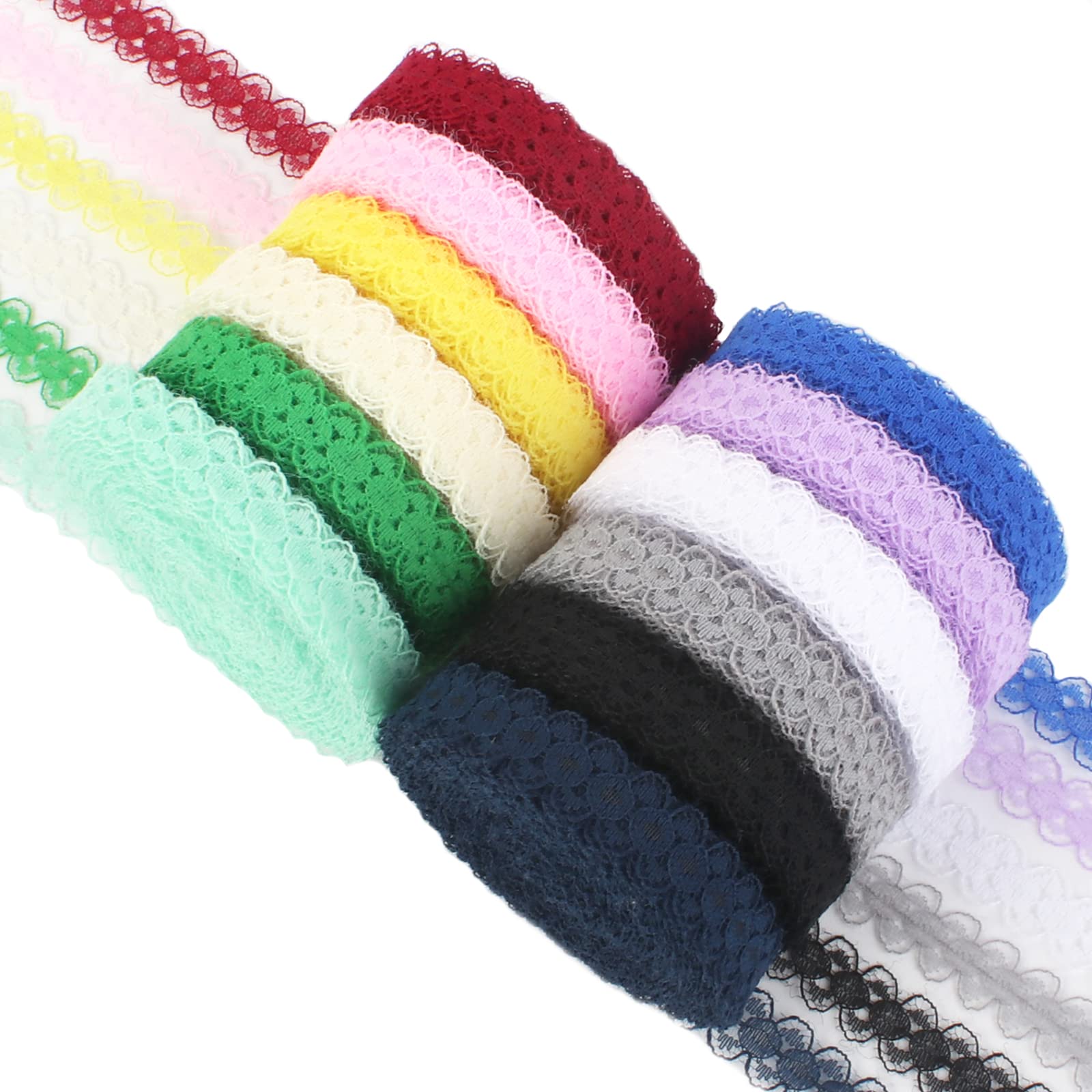 Anruyi 12 Rolls Lace Trim, 1.4cm Wide Fabric Ribbon Assorted Color Vintage Trimming for Sewing DIY Craft Wedding Party Decor Clothes
