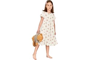 Arshiner Girls Nightgowns Sleepwear Short Sleeve Victorian Pajama Dress Soft Princess Sleepshirt for 3-12 Years Kids
