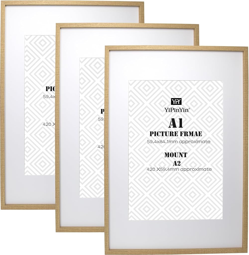 YiPinYin A1 A2 Wooden Boxed Picture Frames Set of 3 with Acid Free Mounts