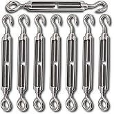 Shade Sail Hardware, Ekunbuy 304 Stainless Steel Turnbuckle Heavy Duty M5 M8 M10 Turnbuckle Hook and Eye Tent Rope Tensioner Adjustable Eye Hook Sun Shade Turnbuckle for Cables Wire 3/16 5/16 3/8