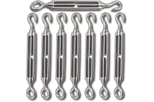 Shade Sail Hardware, Ekunbuy 304 Stainless Steel Turnbuckle Heavy Duty M5 M8 M10 Turnbuckle Hook and Eye Tent Rope Tensioner Adjustable Eye Hook Sun Shade Turnbuckle for Cables Wire 3/16 5/16 3/8