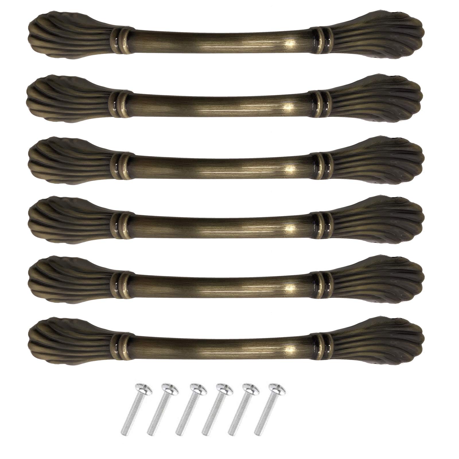 KanDery 6PCS Vintage Cabinet Drawer Handles, Antique Kitchen Cupboard Handles, 128mm Hole Center, Green Bronze