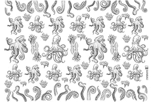 Ceramic Decals, Underglaze Transfer - Octopus (Black)
