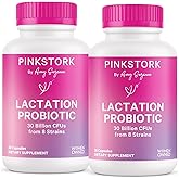 Pink Stork Lactation Probiotic - 30 Billion CFUs Multi Strain Postnatal Probiotics for Breastfeeding Women - Support Breast Milk & Gut Health, Postpartum Essentials, 60 Capsules