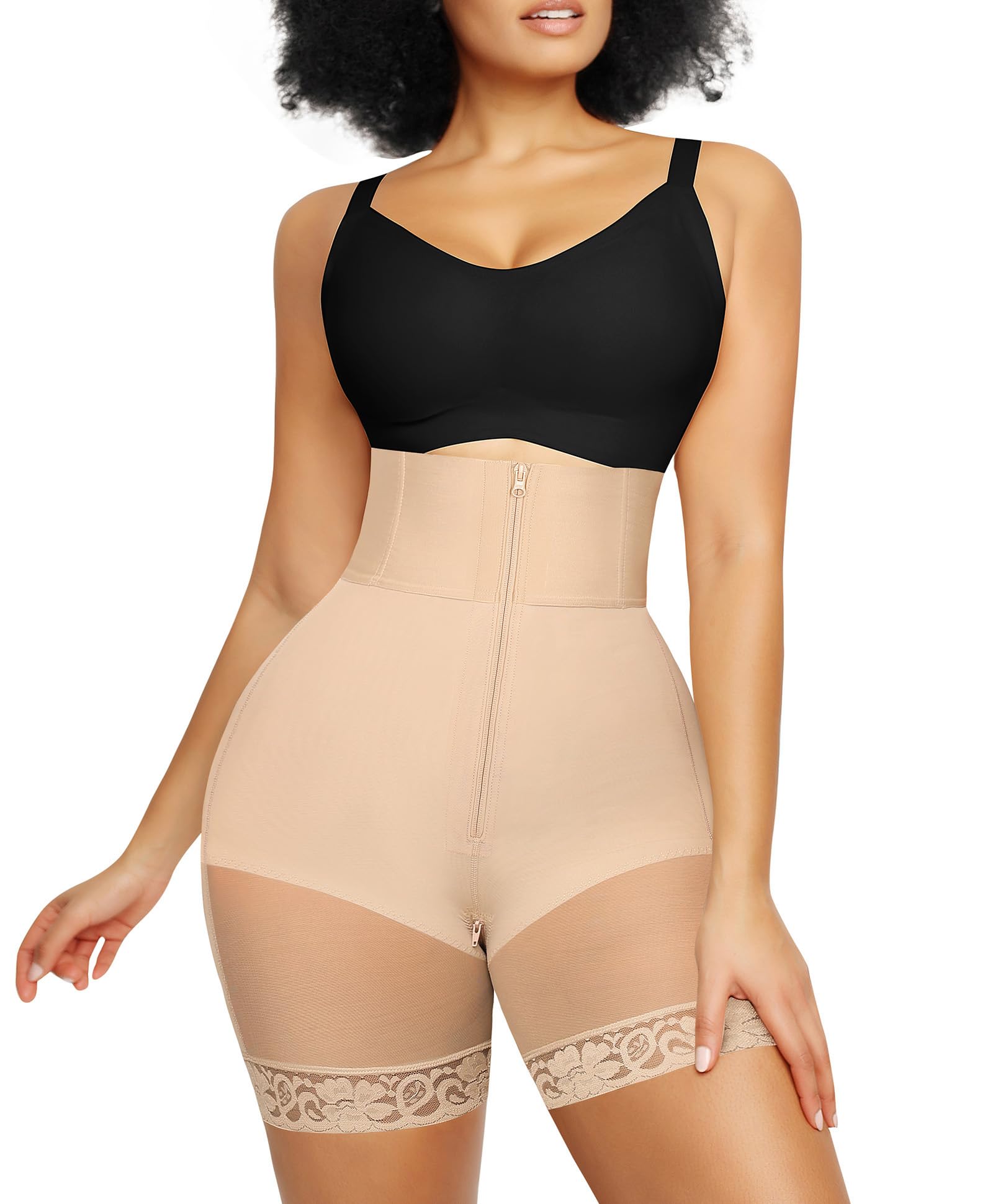 Photo 1 of SHAPELLX High Waisted Body Shaper Shorts Shapewear for Women Tummy Control Zipper Slip Shorts Butt Lifting Shapewear (Beige, Small)