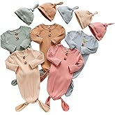BASKOPA Baby Knotted Sleeper Gown Unisex Boys Girls Sleepsuits with Mitten Cuffs and Matching Hat Baby Coming Home Outfit