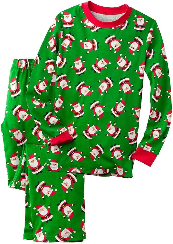 CWDKids Christmas Holiday Santa Adult Pajamas Set 100 Cotton, Green