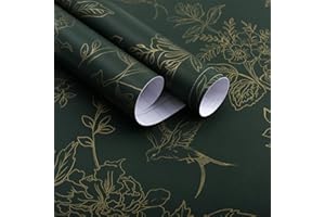 Froluya Peel and Stick Wallpaper Gold and Dark Green Vintage Floral Wallpaper Removable Boho Peel and Stick Wallpaper Self Adhesive Wall Paper for Bedroom Cabinets Shelf Liner Vinyl Roll 118"x17.7"