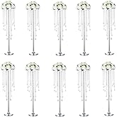 Bigsee 10 Pcs 29.5 inches Crystal Flower Stand Wedding Centerpieces for Tables, Tabletop Silver Metal Flower Arrangement Hold