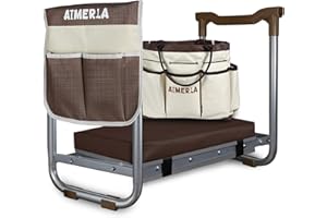 Aimerla K5 Foldable Kneeler Seat - Heavy Duty (Detachable Cloud Kneeler Pad) - Garden Stool - 2 Large Tool Bags - Portable Bench for Indoor & Outdoor