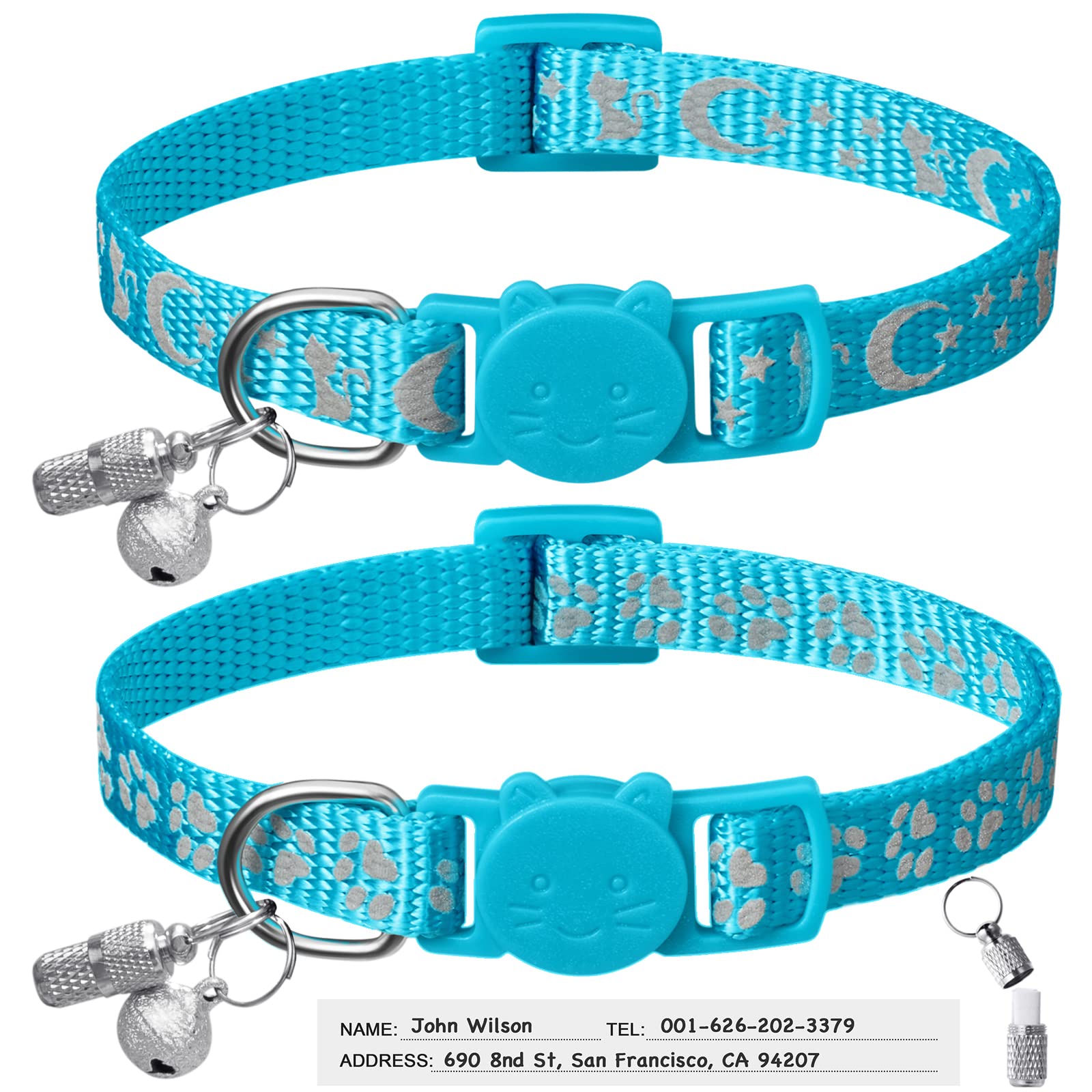 Photo 1 of LLHK 2 Pack Breakaway Cat Collars & 2 Pcs Name Tags,Reflective Safety Kitten Collar with Bell,for Girl Boy Male Cats,Adjustable 7''-12'', Personalized ID Tag,Pet Supplies,Accessories