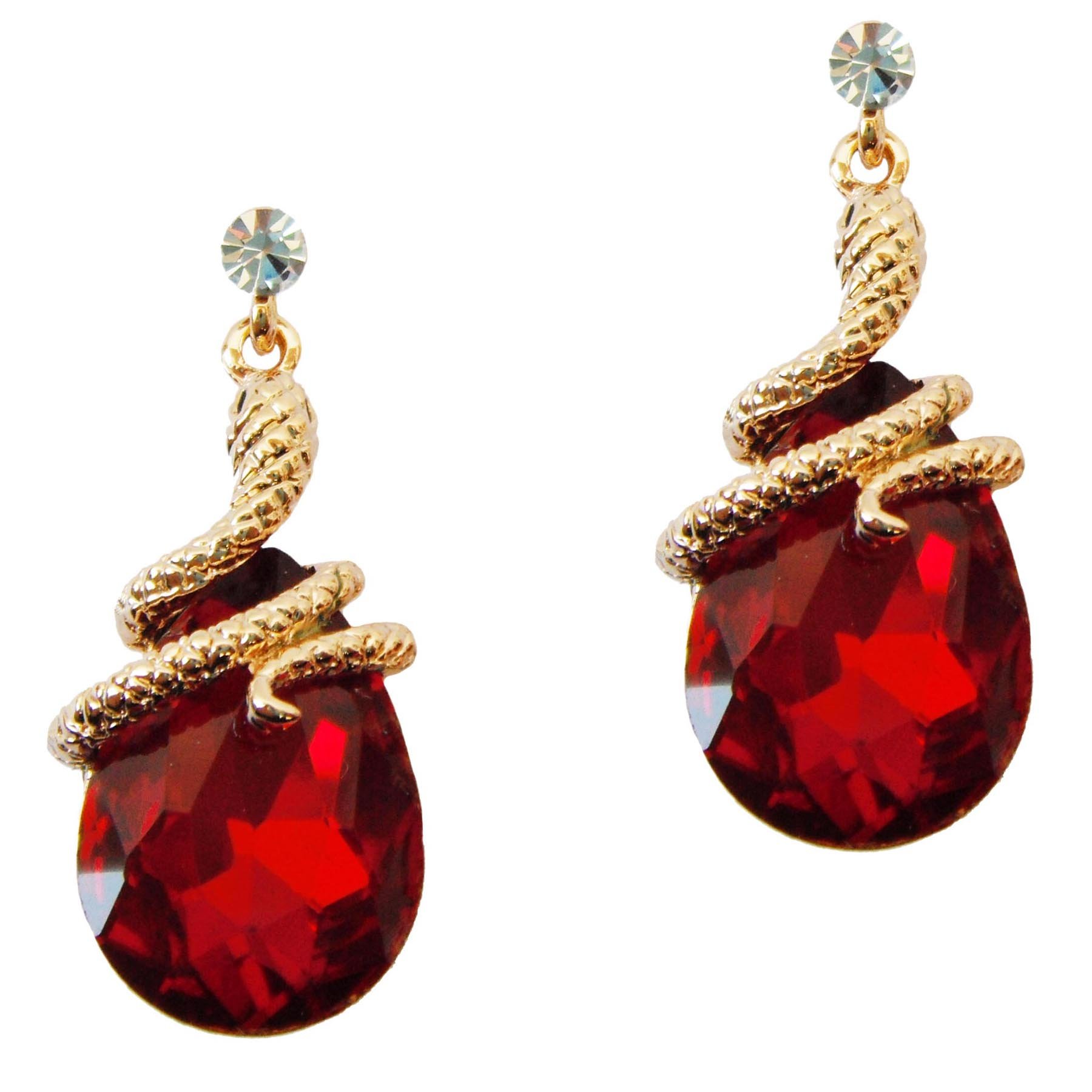 Navachi 18k Gold Plated Crystal Red Zircon Snake Drop Dangle Az2621e Stud Earrings