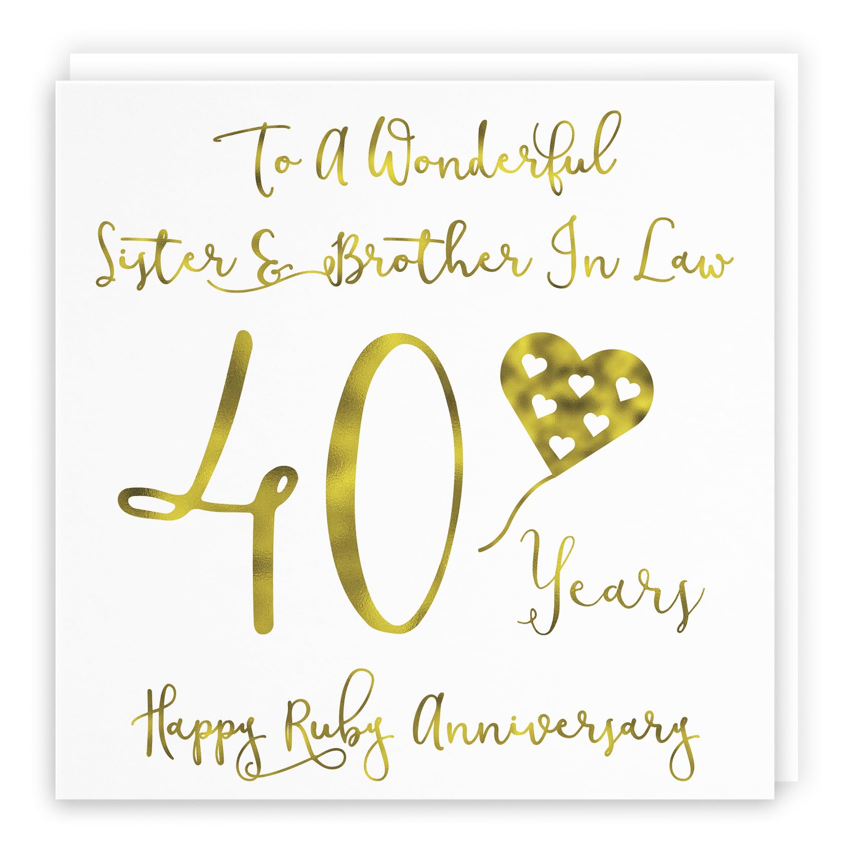 Hunts England - Large Sister And Brother In Law 40th Anniversary Card - To A Wonderful Sister & Brother In Law - 40 Years - Happy Ruby Anniversary - Milano Collection - Large - 210 x 210 mm