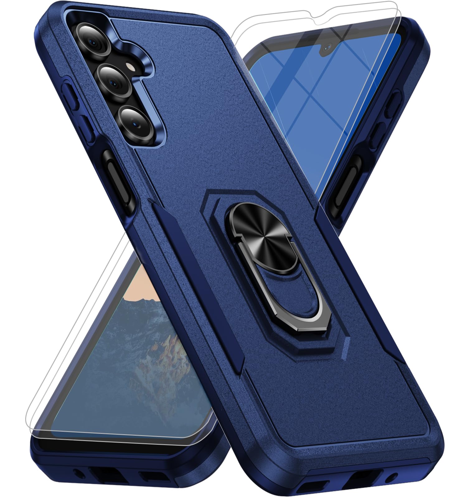 Photo 1 of for Samsung Galaxy A16 5G Phone Case [15 FT Military Grade Drop Protection] with 2X Tempered Glass Screen Protector, Heavy-Duty Shockproof Magnetic Kickstand Case for Samsung Galaxy A16 5G (Dark Blue)