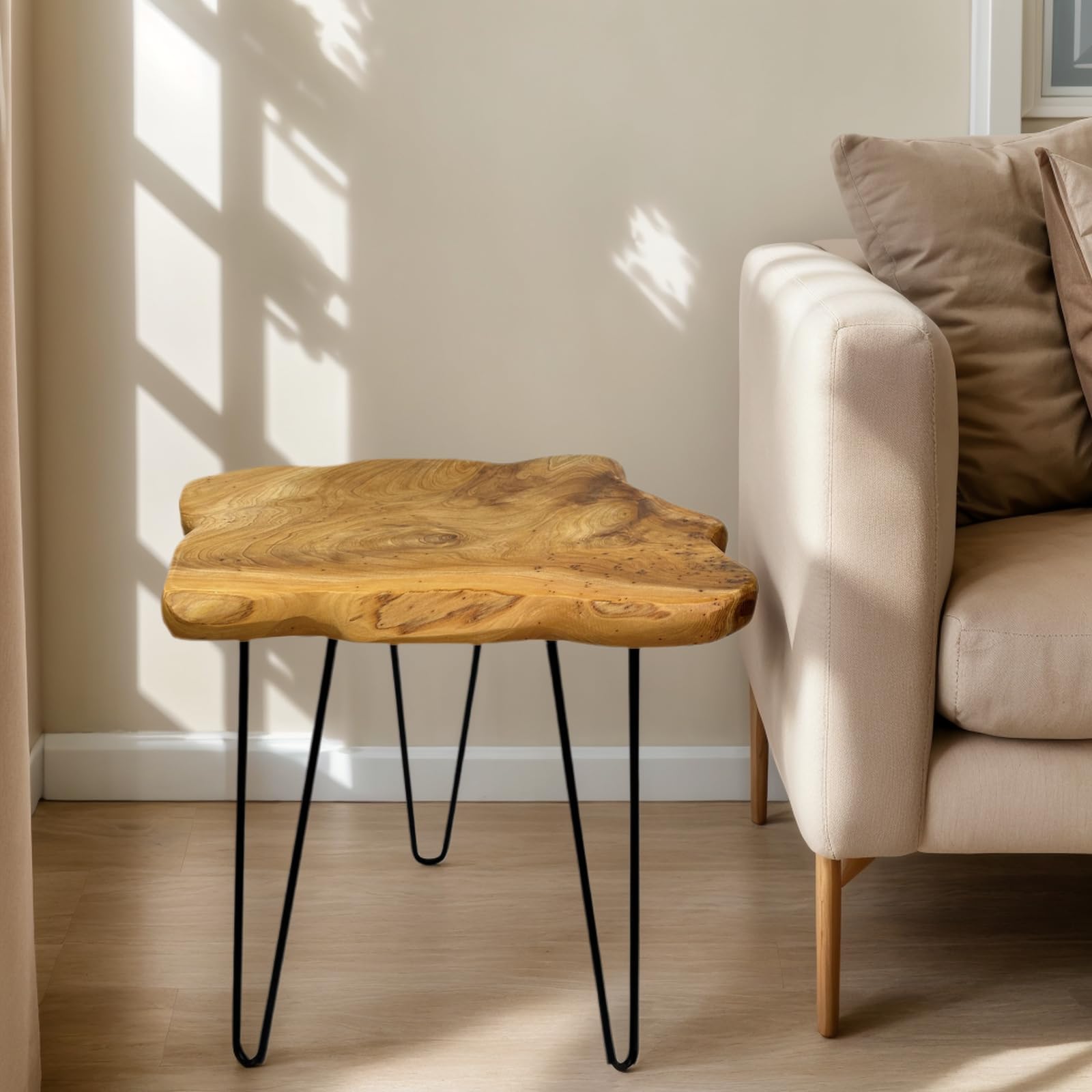 Photo 1 of DONZIKLE Natural Edge End Table, Live Edge Side Table with Hairpin Legs, Small Natural Wood Coffee Table ?Stump End Table for Living Room, Bedroom, Farmhouse Decor (16" L x 12" W x 17" T)