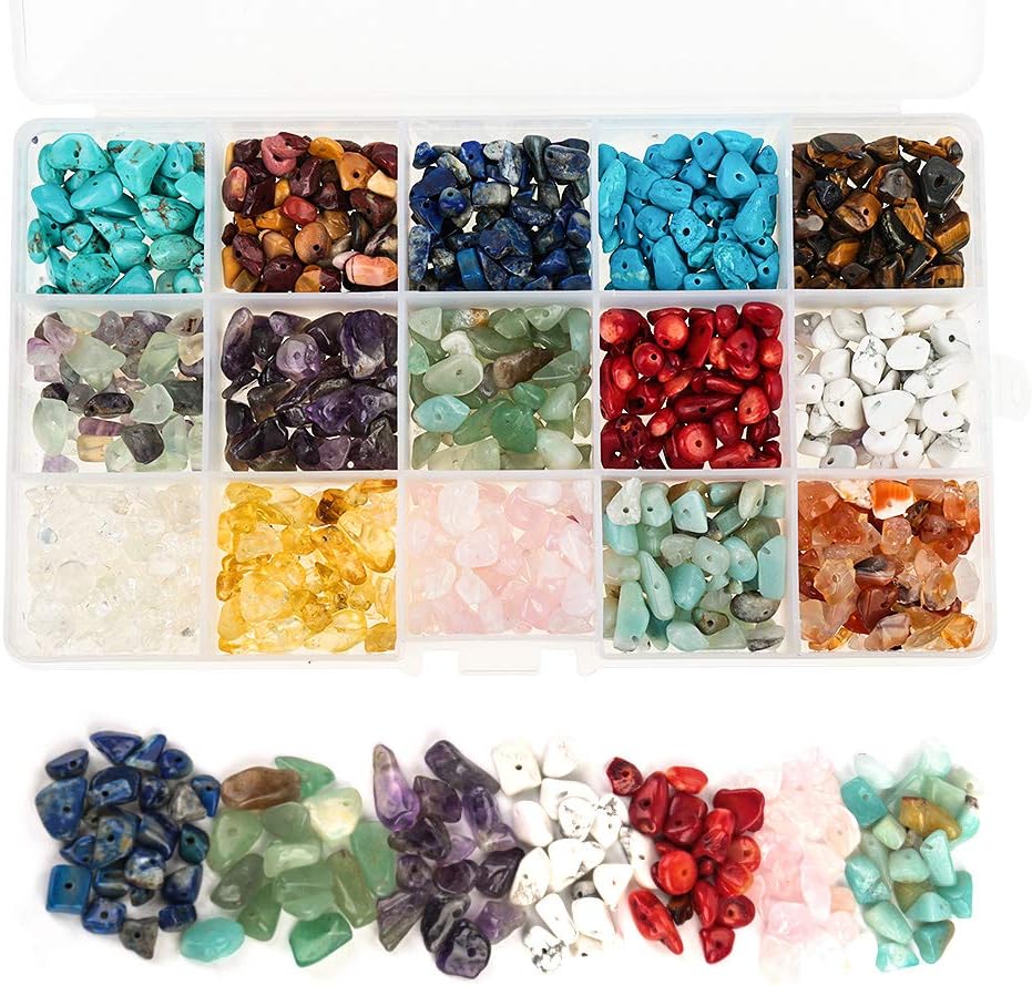 fanshiontide 15 Colors Gemstone Beads Irregular Chip Gemstone Stone Beads 5-8mm DIY Crystal Loose Beads for Jewelry Making Necklace Bracelet Ring
